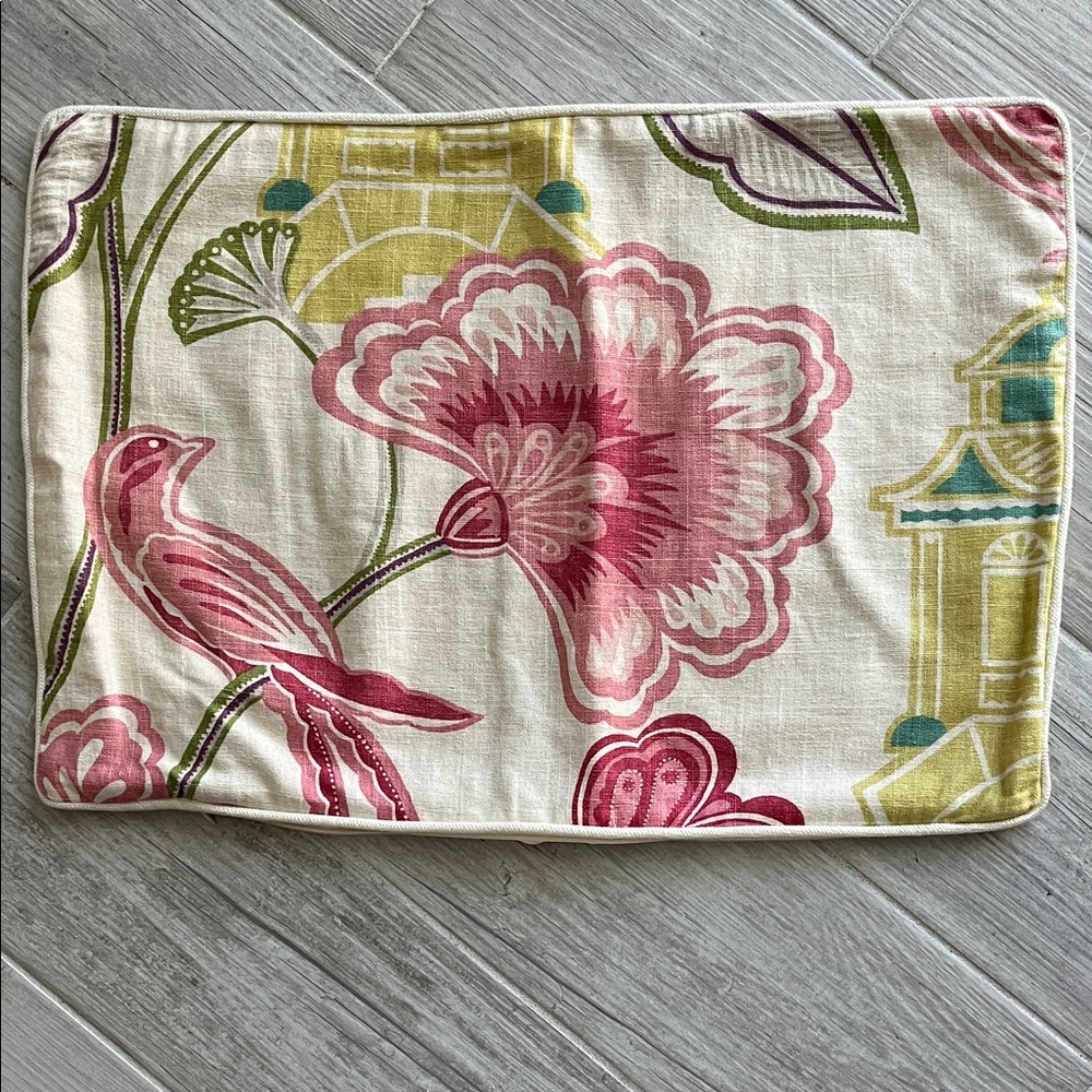 Legacy Home VTG pillow sham linen blend reverseable bird floral diamond lattice